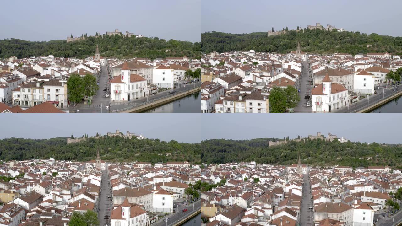 葡萄牙纳宝河和基督修道院托马尔市无人机鸟瞰图