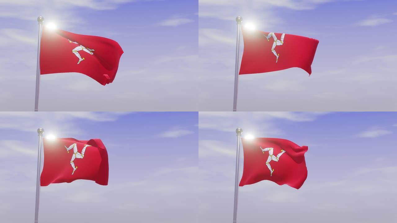 带天空和风的动画国旗-曼恩岛