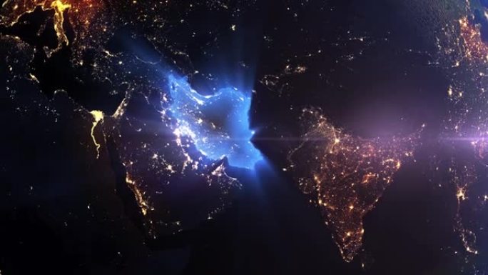 来自太空之夜的地球现实蓝色闪亮国家伊朗