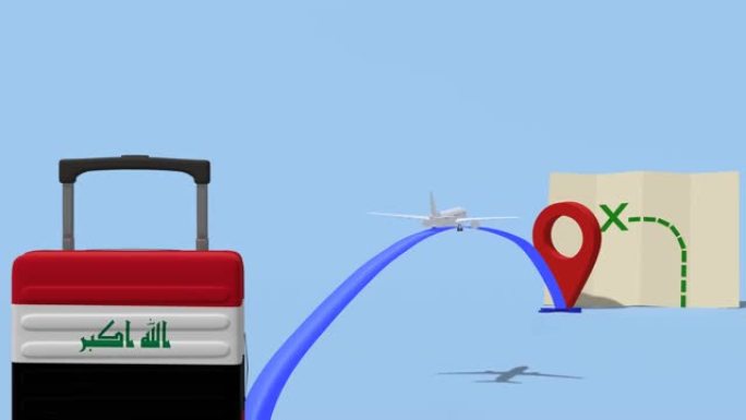 动画飞机和手提箱-旅行到伊拉克