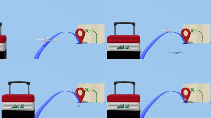 动画飞机和手提箱-旅行到伊拉克
