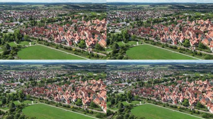 德国南部巴伐利亚州Dinkelsbuhl镇建立shot无人机鸟瞰图