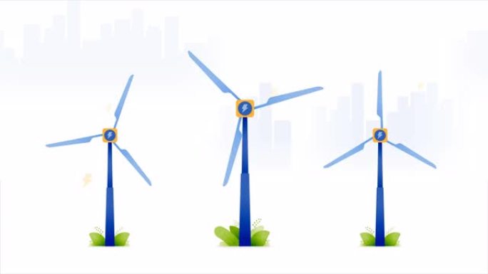2d运动循环动画的风车视频捕捉风并将其转化为电。零碳排放更多的可持续生态友好能源。可以用于广告、应用