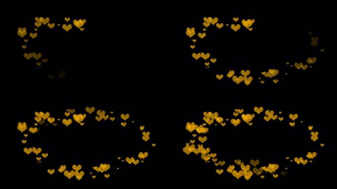 动画素材，其中许多金色的心出现在带有alpha通道的圆圈 (透明背景) 上