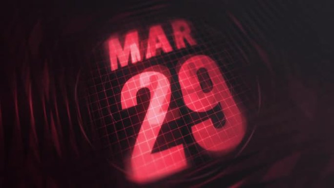 3月29日在3d运动图形中。未来的红外日历和科技发光霓虹灯拍摄，发光二极管纪念等。4k in循环