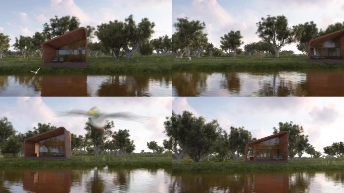 沿湖木屋的3D动画