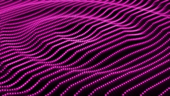 抽象的紫色波浪条纹粒子和圆点的未来派有节奏的发光魔法能量。摘要背景。高质量4k视频，运动设计