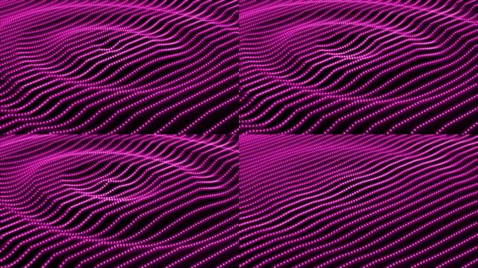抽象的紫色波浪条纹粒子和圆点的未来派有节奏的发光魔法能量。摘要背景。高质量4k视频，运动设计