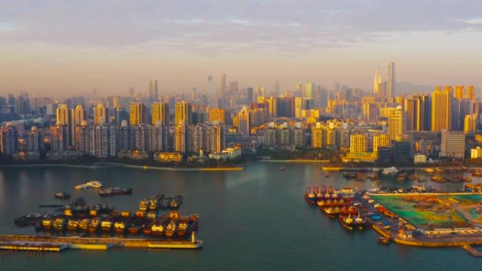 中国深圳蛇口渔港的空中景观