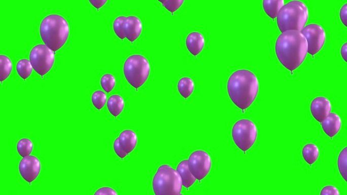 粉红色氦气球从底部到顶部飞行隔离在绿色屏幕背景，4k视频元素