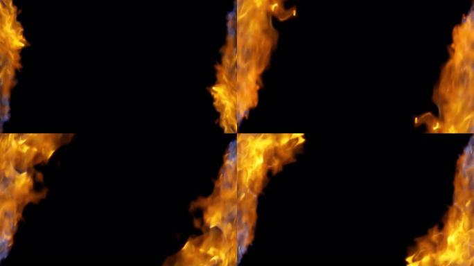 4k慢动作原始视频，包括火灾，爆炸，火焰爆炸，侧面的炽热流，隔离在黑色背景上，中间有自由空间。