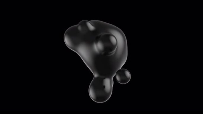 抽象三维变形图形。黑色代谢物下降。基于透明背景上的代谢球的超现实主义物体。