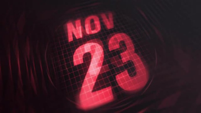 3d运动图形中的11月23日。未来的红外日历和科技发光霓虹灯拍摄，发光二极管纪念等。4k in循环
