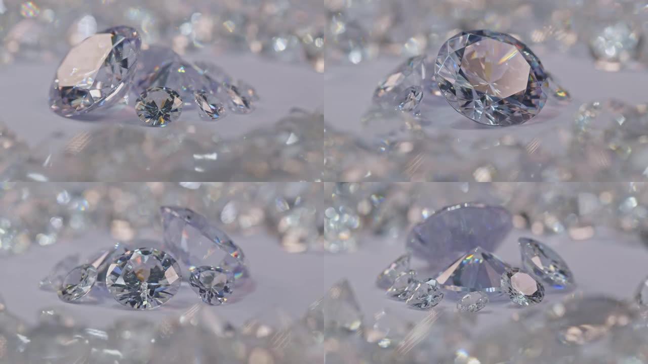 各种尺寸的白色s钻石以白色地面为中心，周围是白色钻石。