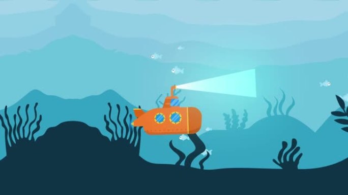 水下海洋景观与潜艇2d动画在4K超高清3840x2160