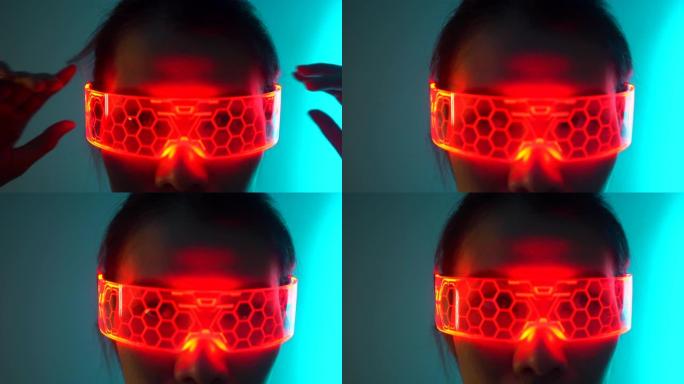 戴VR眼镜的女人: Metaverse概念。