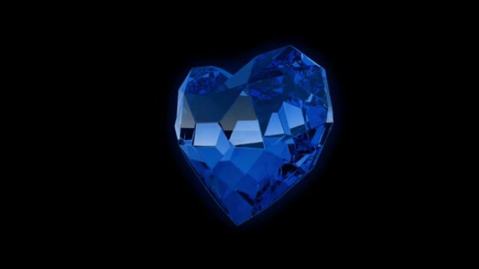 黑色背景上的动画蓝色宝石心形浮动隔离。