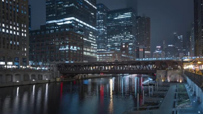 日出时芝加哥威尔斯街大桥的延时视频