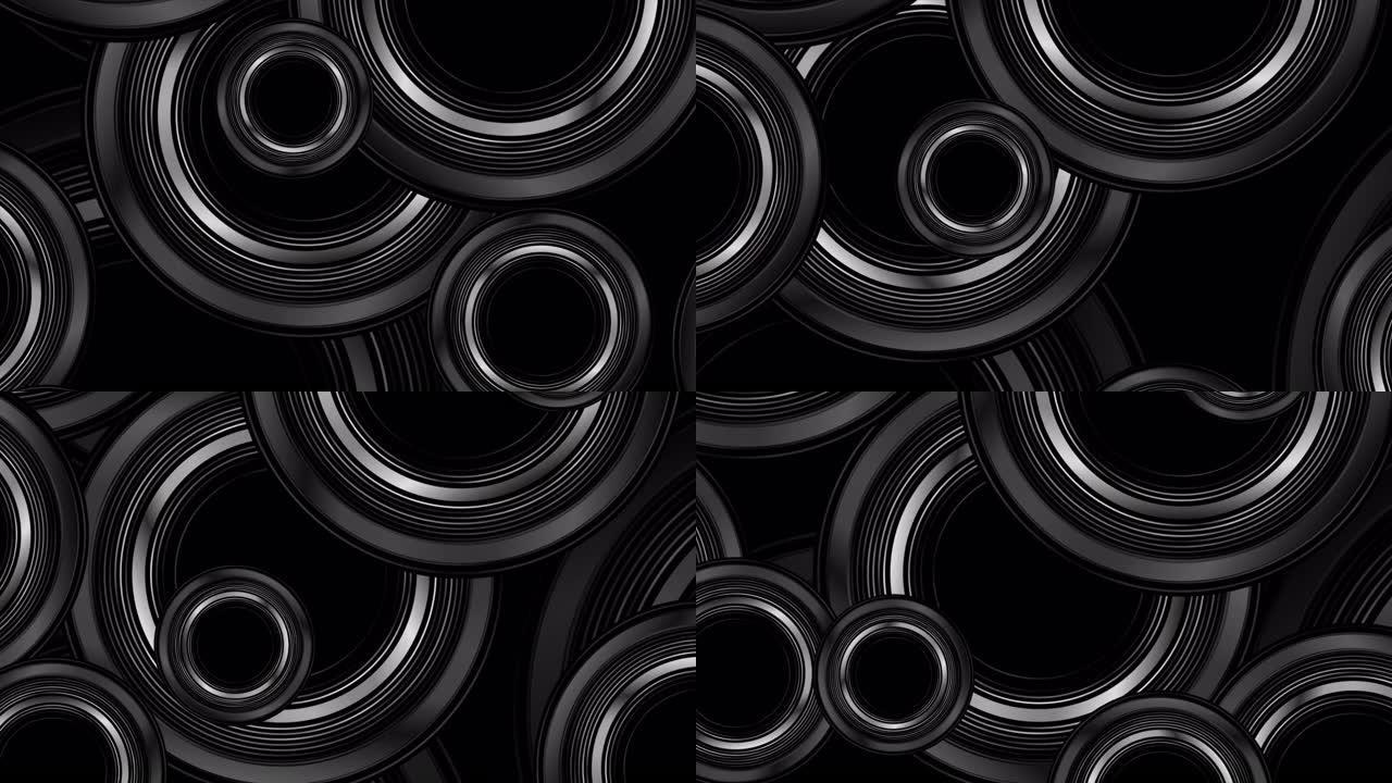 黑色和灰色金属圈抽象技术几何运动背景