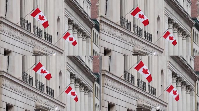 在Sparks street市区的建筑物上的加拿大国旗