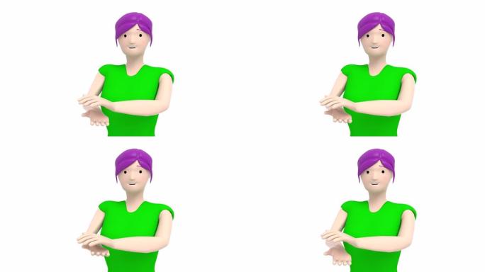 透明背景4k上的3D角色女孩拍手钦佩认可手势