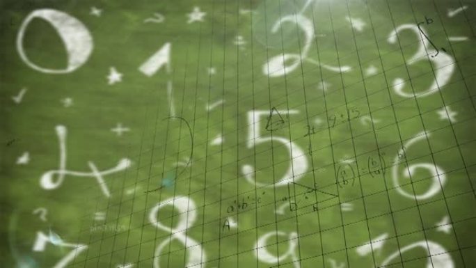 绿色背景上数字上的数学方程动画