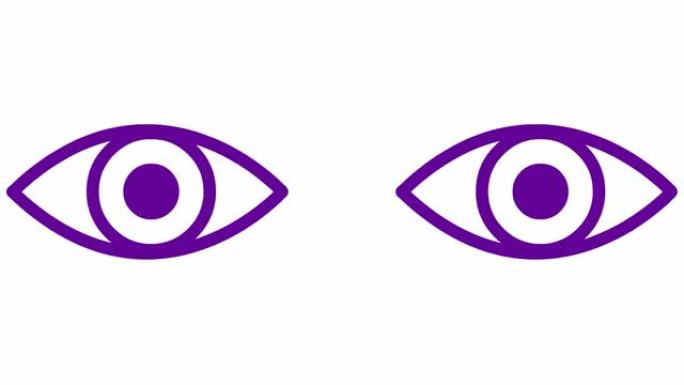 动画紫罗兰两只眼睛在闭上。眨眼睛。线性图标。循环视频。白色背景上的矢量插图。