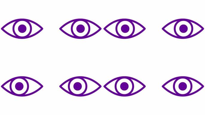 动画紫罗兰两只眼睛在闭上。眨眼睛。线性图标。循环视频。白色背景上的矢量插图。