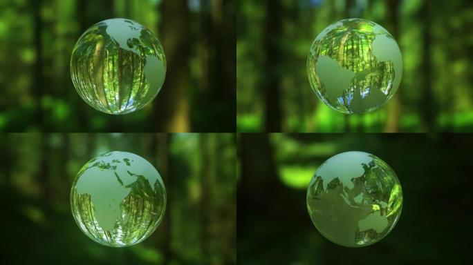 绿色森林中的水晶地球行星