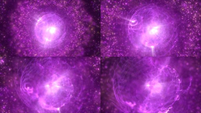 抽象未来派用紫光圆球宇宙星从神奇的高科技能量在太空星系的背景下发光。摘要背景。高质量4k视频，运动设