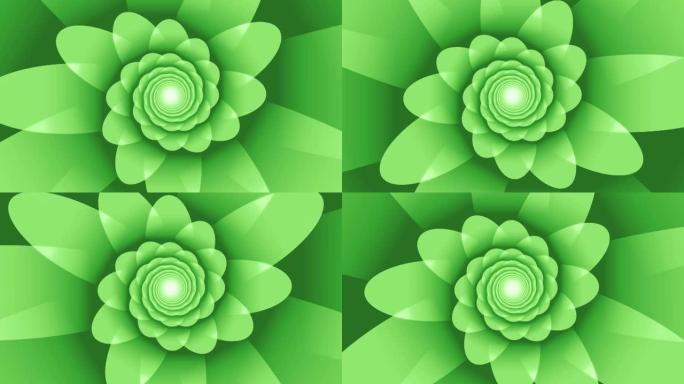 浅绿色花卉形状，圆形叶子环绕动画背景