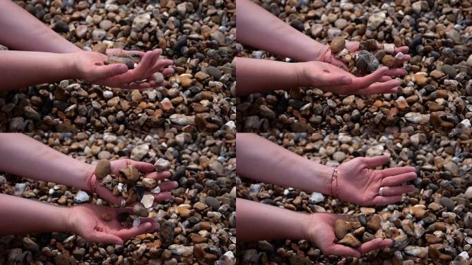 海滩上的石头。在海滩上玩小玩意。在海滩上扔鹅卵石。完美的背景。版本8