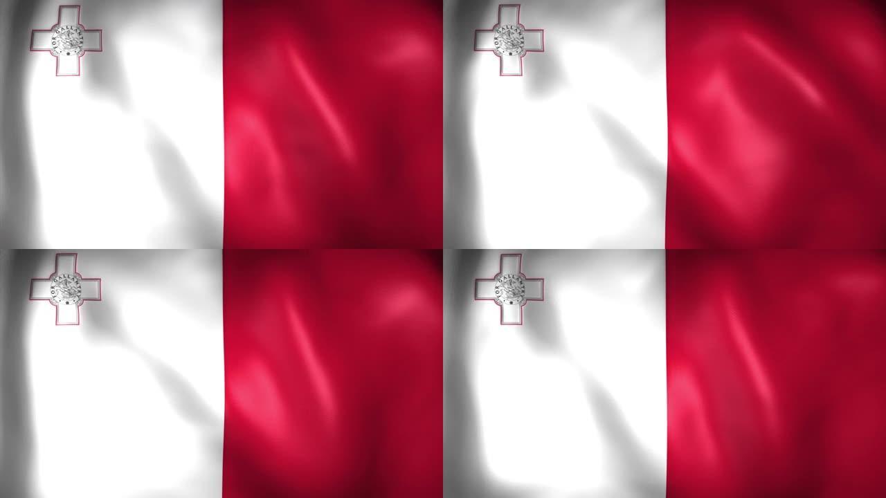马耳他国旗动画。4 k。马耳他国旗飘扬，马耳他共和国国旗渲染动画