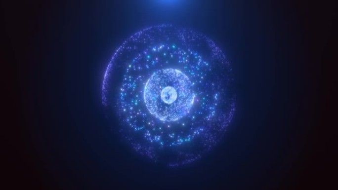 抽象圆形蓝色球体发光能量魔法分子，原子来自粒子和点宇宙。摘要背景。视频4k，运动设计