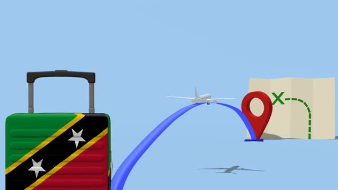 动画飞机和手提箱-旅行-圣基茨和尼维斯