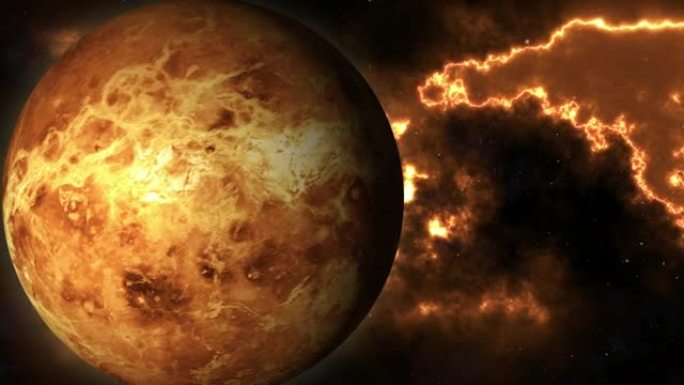 金星表面。金星在360度旋转。金星和星星的逼真的3D渲染。
