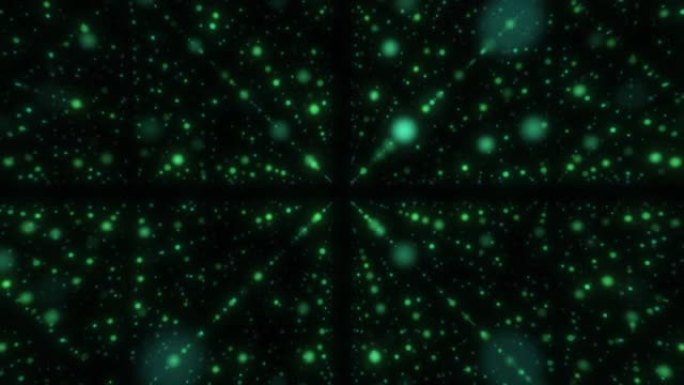 透视点状网络线框。具有深度效果的发光点。抽象隧道由太空中模糊的恒星组成。神经网络连接。视频未来技术背