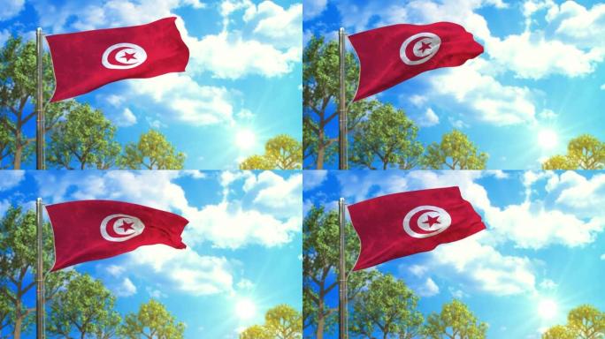 晴天的突尼斯国旗，无碳符号