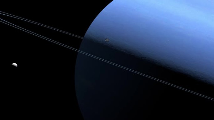 飞船飞越海王星行星和她的环与海卫一月亮