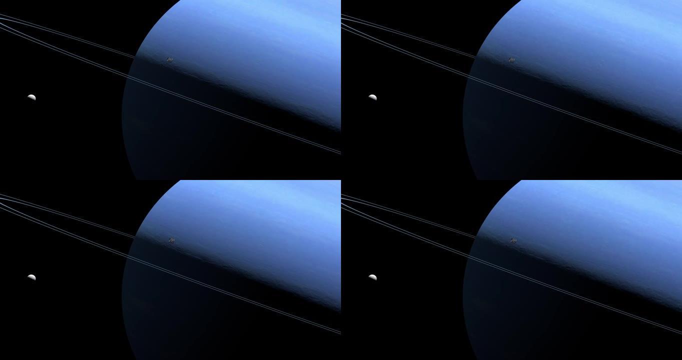 飞船飞越海王星行星和她的环与海卫一月亮