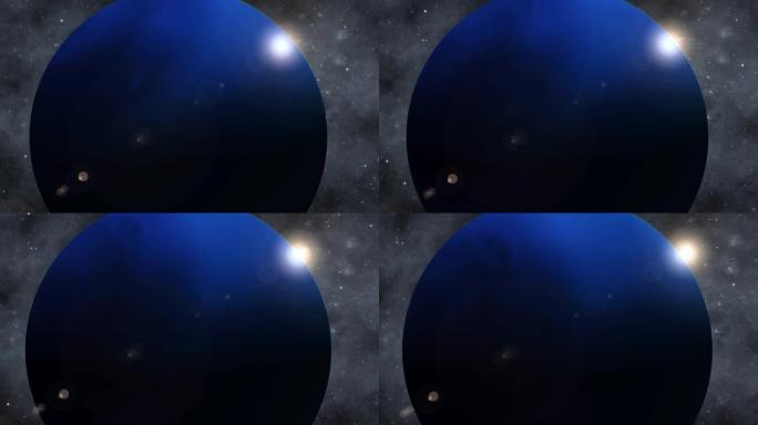 3d现实的海王星行星视图与发光的太阳
