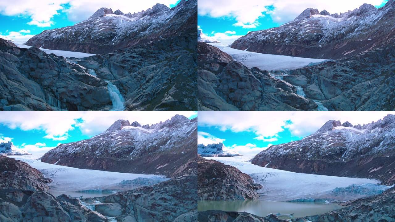 绝对令人惊叹的空中射击从下方揭示了罗纳河冰川
