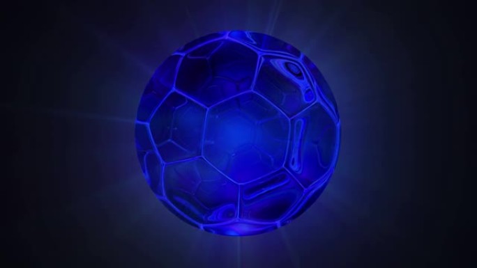 玻璃足球4k循环蓝色水晶足球展示玻璃足球