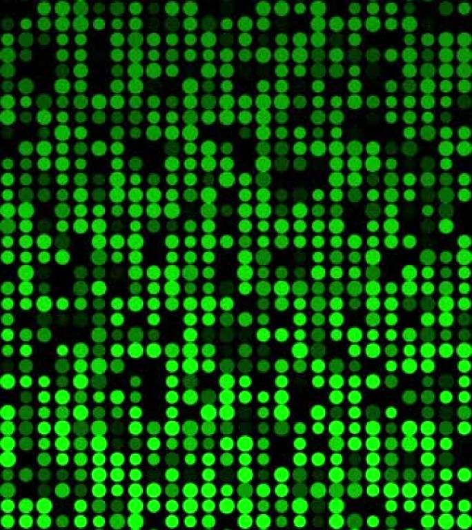抽象点闪光闪耀绿色二进制数字代码，垂直循环视频
