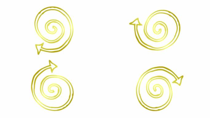螺旋箭头旋转的动画图标。金色符号旋转。循环视频。手绘矢量插图孤立在白色背景上。