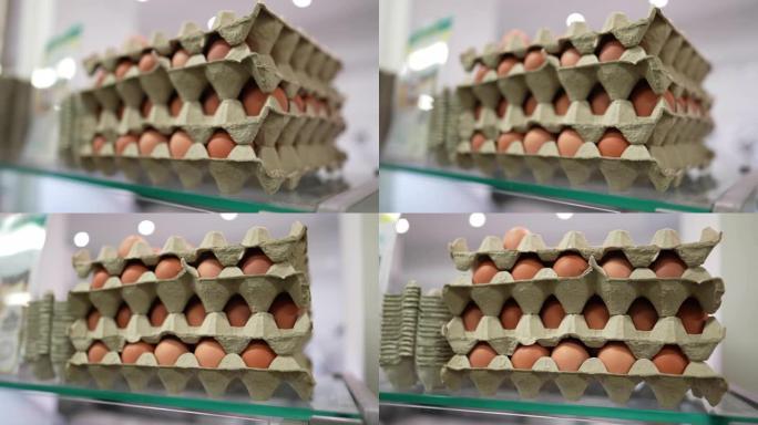 杂货店货架上的许多鸡蛋