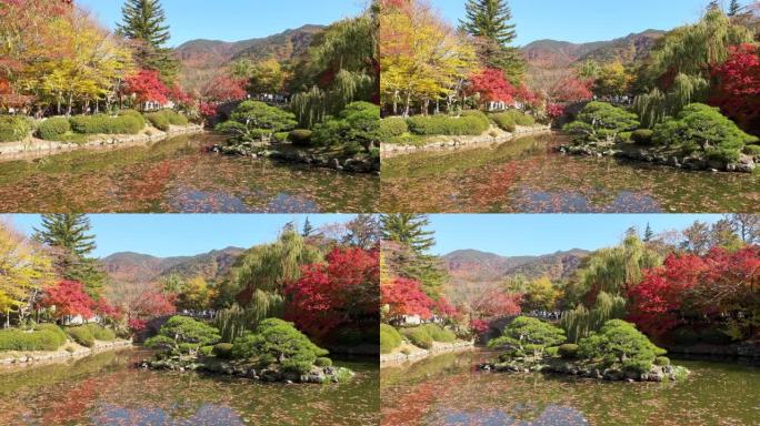 韩国庆州: 东汉山山坡上著名的佛寺建筑群，秋天色彩的树木-东亚景观