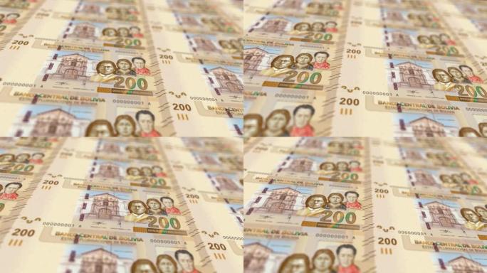 玻利维亚印钞机打印出当前玻利维亚钞票，无缝环，玻利维亚货币货币背景，4K，焦点深度平滑和Nice股票