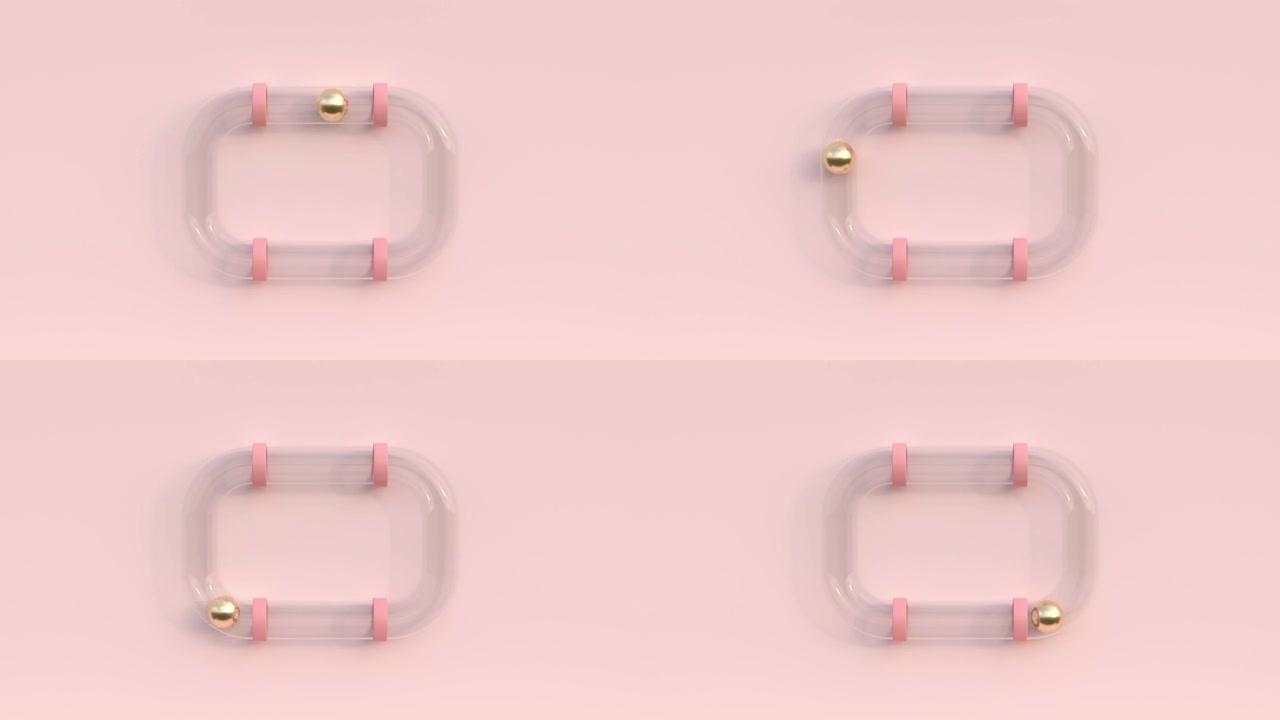 粉色墙面玻璃金球玩装饰3d渲染