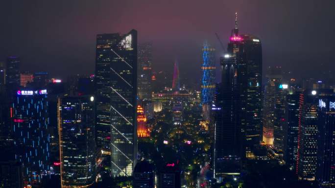 广州 春天 航拍 夜景 高楼